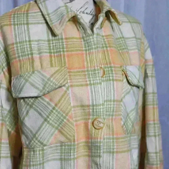 Shein Yellow/Green Plaid Shaket Size L Polyester/Wool Blend - Picture 5 of 12
